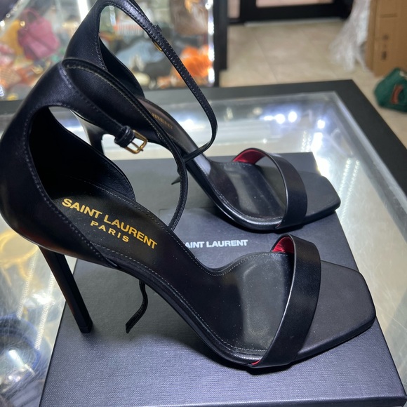 Saint Laurent Amber Black Leather Strapped Heels - Picture 2 of 6